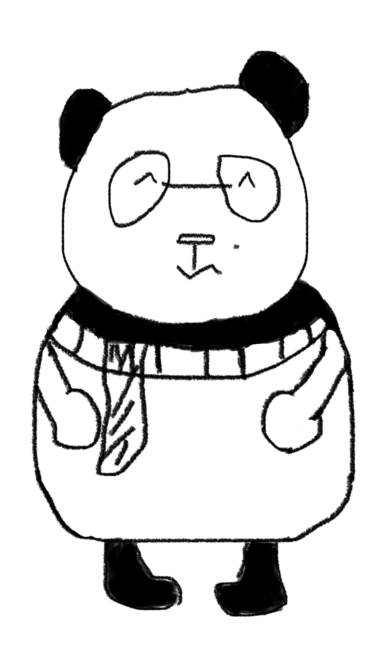 Momo, a hand-drawn panda in glasses and a scarf